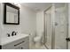 Bathroom with vanity and modern glass shower at 4605 S Yosemite St # 39, Denver, CO 80237