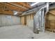 Unfinished basement space offers ample storage or customization; exposed pipes and concrete floor at 15323 E Louisiana Ave, Aurora, CO 80017