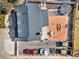Aerial view of home, featuring a patio, backyard, trampoline, and large lot at 4620 Blackhawk Way, Denver, CO 80239