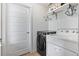 Convenient laundry room featuring a front-load washer and dryer, with storage space above at 10031 Town Ridge Ln, Lone Tree, CO 80124
