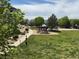 A colorful playground with slides sits on a manicured lawn, surrounded by mature trees and community sidewalks at 3262 E 103Rd Dr # 1806, Thornton, CO 80229