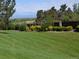 Manicured backyard with lush green lawn, mature trees, and privacy fence at 13990 E Chenango Dr, Aurora, CO 80015