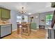 Updated eat-in kitchen area with stainless steel appliances, green cabinets, and a dining area at 165 Montgomery Dr, Erie, CO 80516