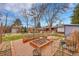 Spacious backyard featuring garden beds, gravel paths, and mature trees creating a serene outdoor space at 6334 S Elati St, Littleton, CO 80120