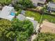 Aerial view showcasing the spacious backyard, shed, and surrounding neighborhood at 4858 S Quintero Cir, Aurora, CO 80015