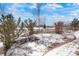 Snowy backyard with a wooden fence, scattered bushes, and open field for picturesque winter scenes at 7186 Weaver Cir, Castle Rock, CO 80104