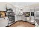 Modern kitchen with white cabinets, stainless steel appliances, and a large window at 5432 S Cathay Way, Centennial, CO 80015
