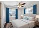 Spacious bedroom with plush bed and blue accents at 2930 N Fillmore St, Denver, CO 80205