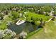 Aerial view of pond with pier and walking paths, surrounded by lush trees in community park at 7325 Taft Ct, Arvada, CO 80005