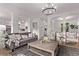 Open-concept living area with chandelier, stylish rug, and comfortable seating at 2345 Akron St, Denver, CO 80238