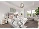 Spacious primary bedroom with tray ceiling, natural light, and stylish furniture at 2345 Akron St, Denver, CO 80238