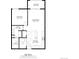 Floor plan displays a one-bedroom apartment's layout, including kitchen and balcony at 14351 E Tennessee Ave # 305, Aurora, CO 80012