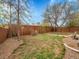 A backyard with green grass and a wood fence, featuring some trees and shrubbery at 240 Colorado Blvd, Denver, CO 80206