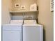 Functional laundry room with washer, dryer, and shelving, providing convenient storage and organization at 6410 Silver Mesa Dr # B, Highlands Ranch, CO 80130