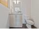 Modern bathroom with wooden vanity, gray countertop and a toilet providing a clean and functional space at 1325 Jackson St, Denver, CO 80206