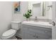 Bathroom with a gray vanity, white countertop, toilet, and modern faucet at 3611 W 79Th Ave # B4, Westminster, CO 80030