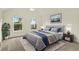 Cozy bedroom with large bed, plush carpeting, artwork, and windows letting in natural light at 2246 Mountain Sage Dr, Highlands Ranch, CO 80126