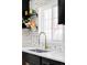 Close-up of a sink and gold faucet with white backsplash and decorative touches in kitchen at 3130 S Krameria St, Denver, CO 80222