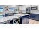 Modern kitchen showcasing white countertops, navy cabinets, and stainless appliances at 10046 Brisbane Ln, Highlands Ranch, CO 80130