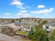 Aerial view of a residential neighborhood with houses featuring back decks, lush green yards, and mature trees at 8196 Wetherill Cir, Castle Pines, CO 80108