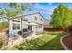A view of the backyard with a patio set, green turf, and an umbrella for shade at 16839 Trail View Cir, Parker, CO 80134