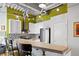Modern kitchen with stainless steel appliances, white cabinets, bar seating and an industrial ceiling at 1435 Wazee St # 504, Denver, CO 80202
