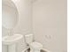 Small powder room with pedestal sink and toilet at 6589 N Malaya St, Aurora, CO 80019