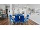 Dining area showcasing a wood table with plush blue chairs, open to a bright and modern kitchen at 20 Wilcox St # 208, Castle Rock, CO 80104
