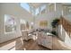 Bright living room featuring a modern staircase, wood floors, and lots of natural light at 5586 S Harlan St, Littleton, CO 80123