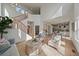 Bright living room featuring a modern staircase, wood floors, and lots of natural light at 5586 S Harlan St, Littleton, CO 80123