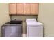 Convenient laundry room with side-by-side washer and dryer, plus ample storage in overhead cabinets at 9742 E Hawaii Pl, Aurora, CO 80247