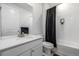 Full bathroom with white subway tile and modern fixtures at 15979 Xanthia Way, Thornton, CO 80602