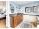 Bathroom featuring double vanity, granite countertops, and tiled flooring at 6964 S Olive Way, Centennial, CO 80112