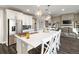Open kitchen featuring a large island, stainless steel appliances, and stylish pendant lighting at 6766 Mentha Dr, Castle Rock, CO 80108