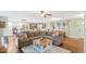 Open-concept living room boasts hardwood floors, a cozy sectional, and an adjoining kitchen and dining area at 3326 S Geneva St, Denver, CO 80231