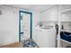Bright laundry room features newer washer/dryer, white walls, and storage shelving at 40 Colorado Blvd, Denver, CO 80206