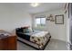 Comfortable bedroom with modern décor, a large window, and cozy throw blankets on the bed at 10906 Touchstone Loop, Parker, CO 80134