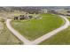 Aerial view of a home on a large lot surrounded by lush green fields at 6330 Old Orchard Ln, Sedalia, CO 80135