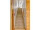 Carpeted staircase with a wooden handrail, providing access to the upper level of the home at 16 Prairie St, Palmer Lake, CO 80133