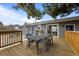 View of the home's exterior with a wooden deck and a sliding glass door at 7906 S Dover St, Littleton, CO 80128