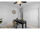 Bright office space features an overhead fan and closet at 17960 Weymouth Ave, Parker, CO 80134
