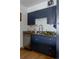 Navy blue kitchen cabinets and stainless steel appliances at 1050 N Corona St # 312, Denver, CO 80218