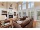 Bright living room featuring high ceilings, fireplace, and ample natural light from large windows with white shutters at 6258 Lancaster Ave, Castle Rock, CO 80104