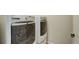 Modern laundry room with a white, front-loading Maytag Maxima XL washer and dryer set at 8255 E 150Th Pl, Thornton, CO 80602