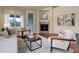 Cozy living room with a fireplace, armchairs, and a neutral-toned color palette at 8255 E 150Th Pl, Thornton, CO 80602