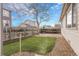 Lush backyard with a well-maintained lawn, wooden fence, and mature tree providing shade and natural beauty at 20630 E Ithaca Pl, Aurora, CO 80013
