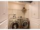Well-organized laundry room features modern washer and dryer units, plus shelving at 1700 Bassett St # 2117, Denver, CO 80202