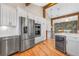 Modern kitchen featuring stainless steel appliances, white cabinets, and wine refrigerator at 19 South Rd, Breckenridge, CO 80424