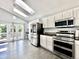 Modern kitchen featuring stainless steel appliances, skylights, and access to the outdoor balcony at 17037 E Wiley Pl, Parker, CO 80134