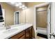 Bathroom with single vanity and tub shower combo at 12551 Tamarac St, Thornton, CO 80602